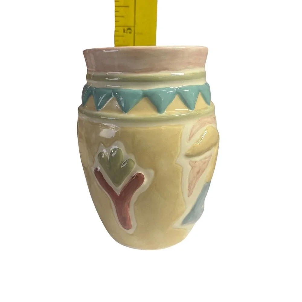 B&D China Abstract Pastel Ceramic Vase Postmodern Embossed Geometric 5 Inch
